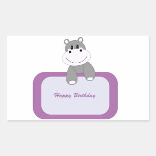 Hippo Happy Birthday Rectangular Sticker