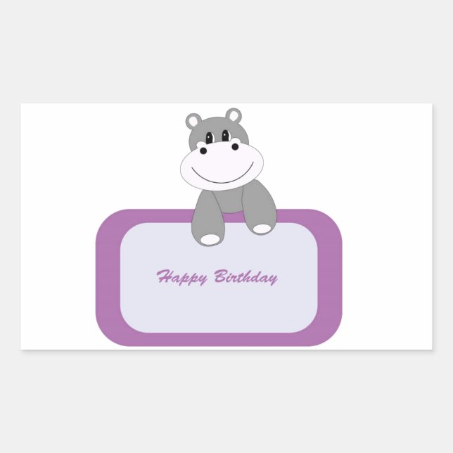 Hippo Happy Birthday Rectangular Sticker (Front)