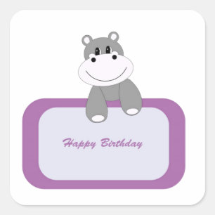 Hippo Happy Birthday Square Sticker