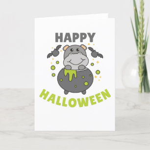 Hippo Happy Halloween Cauldron Bat Holiday Card