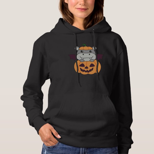 Hippo Happy Halloween Pumpkin Bat Hippos Halloween Hoodie (Front)