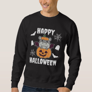 Hippo Happy Halloween Pumpkin Bat Hippos Halloween Sweatshirt