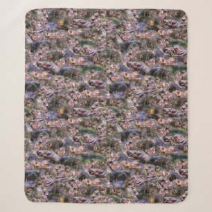 **"Hippo Haven: A Playful Collage of River Giants" Sherpa Blanket