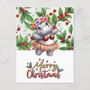Hippo Hawaii Christmas Greeting  Holiday Postcard
