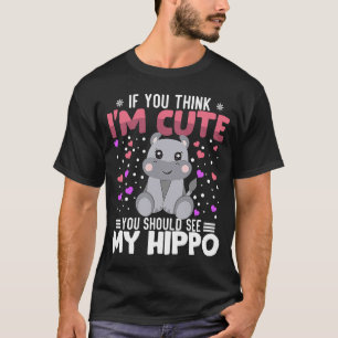 Hippo Heart Valentine's Day Animal For Womens Kids T-Shirt