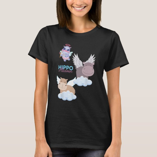 Hippo Heaven Cute Hippos on Clouds Halos Animals K T-Shirt (Front)