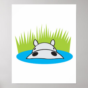 hippo hiding in water poster
