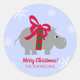 Hippo Hippopotamus Christmas Classic Round Sticker