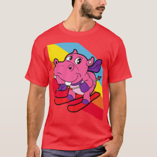 Hippo Hippopotamus Ski Snow Skier Winter Sport Ani T-Shirt