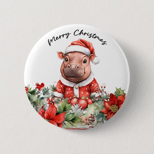 Hippo Holiday Cheer Button (Front)