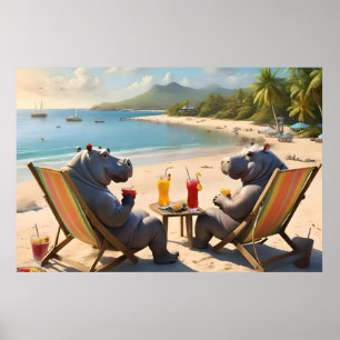 Hippo Hour: Beachside Cocktails and Good Times, Poster