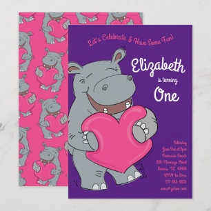 Hippo Hugs Birthday Party Invitation