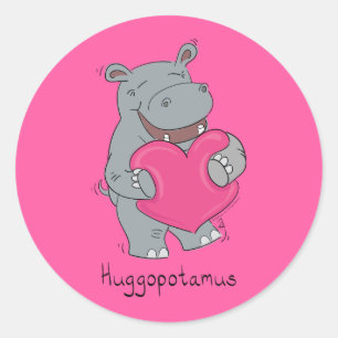 Hippo Hugs Cute Kids Hippopotamus Classic Round Sticker