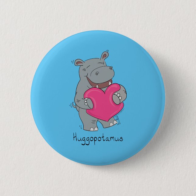 Hippo Hugs Valentine’s Day Button Pin (Front)