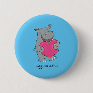 Hippo Hugs Valentine’s Day Button Pin