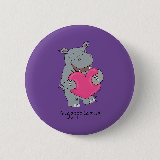 Hippo Hugs Valentine’s Day Button Pin (Front)