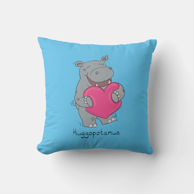 Hippo Hugs Valentine’s Day Pillow (Front)