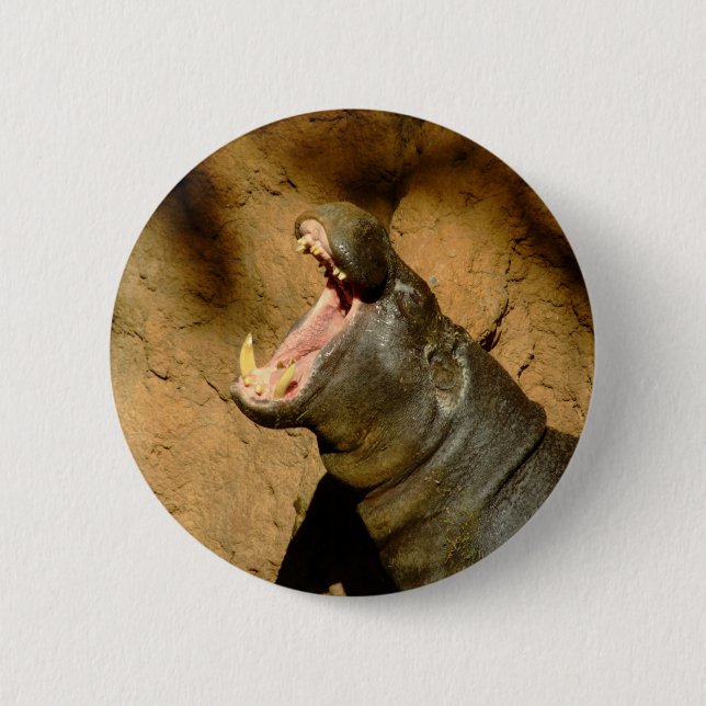hippo hungry 6 cm round badge (Front)