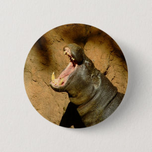 hippo hungry 6 cm round badge