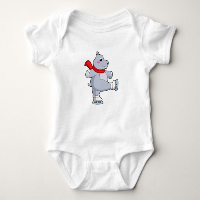 Hippo Ice skating Ice skates Baby Bodysuit (Front)