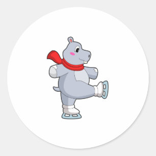 Hippo Ice skating Ice skates Classic Round Sticker