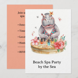 Hippo in Bikini Manicure Coastal Beauty beach spa Invitation