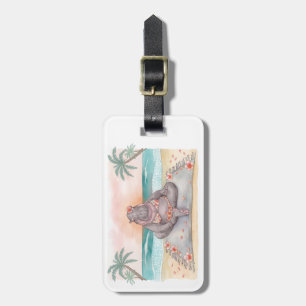 Hippo in Bikini relaxing by the beach  Luggage Tag