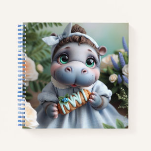 Hippo in Blue Dress with Pastry, by Natasha Us Notebook