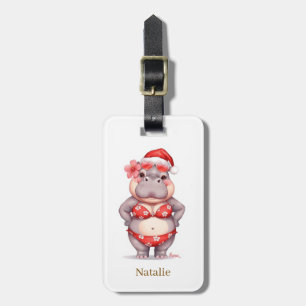 Hippo in red bikini for Christmas Luggage Tag