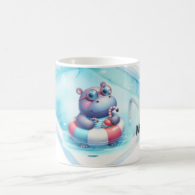 Hippo in the pool with Name Coffee Mug (Center)