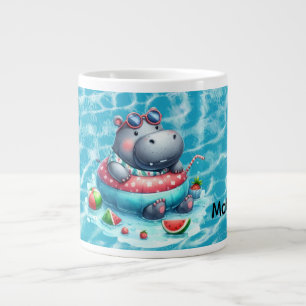 Hippo in the pool with Name Large Coffee Mug