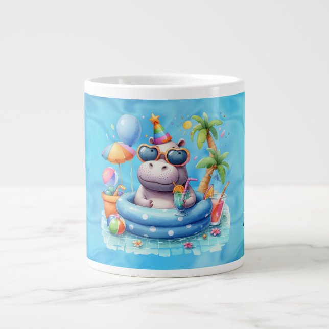 Hippo in the pool with Name Large Coffee Mug (Front)