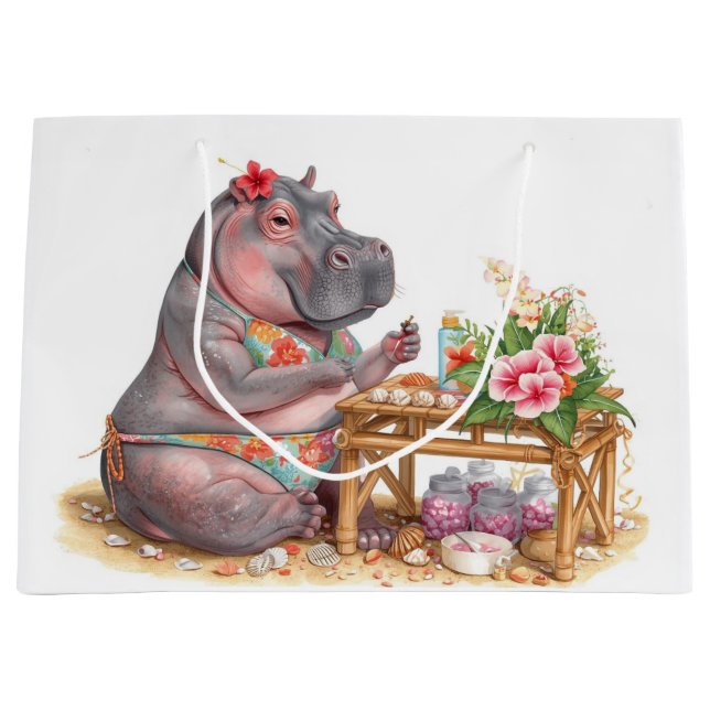 Hippo is doing manicure by the beach  large gift bag (Front)