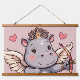 Hippo love cupid hanging tapestry