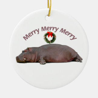 Hippo Merry Christmas Fun Ceramic Tree Decoration