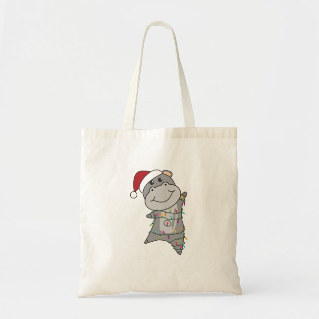 Hippo Merry Christmas Winter Animals Hippos Adult  Tote Bag (Front)