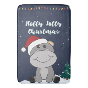 Hippo Merry Christmas Winter Animals Hippos Bath M Mat