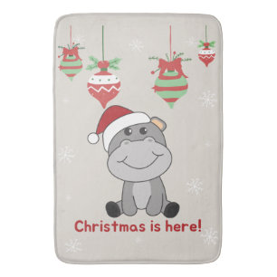 Hippo Merry Christmas Winter Animals Hippos Bath M Mat