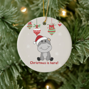 Hippo Merry Christmas Winter Animals Hippos Cerami Ceramic Ornament