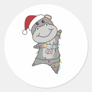 Hippo Merry Christmas Winter Animals Hippos Classic Round Sticker
