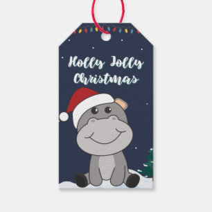 Hippo Merry Christmas Winter Animals Hippos Gift T Tags