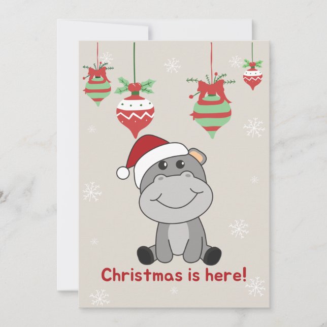 Hippo Merry Christmas Winter Animals Hippos Holida Holiday Card (Front)
