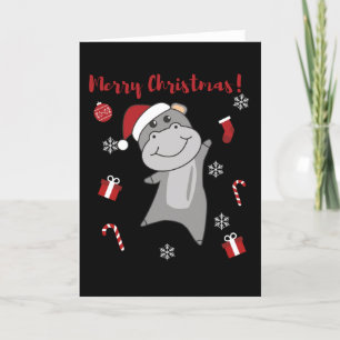 Hippo Merry Christmas Winter Animals Hippos Holiday Card