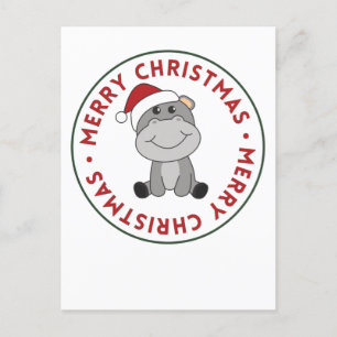 Hippo Merry Christmas Winter Animals Hippos Holiday Postcard