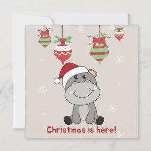Hippo Merry Christmas Winter Animals Hippos Invita Invitation