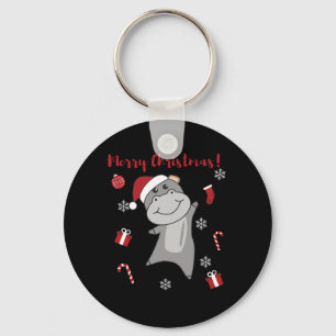 Hippo Merry Christmas Winter Animals Hippos Key Ring