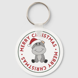 Hippo Merry Christmas Winter Animals Hippos Keycha Key Ring