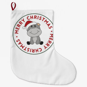 Hippo Merry Christmas Winter Animals Hippos Large Christmas Stocking