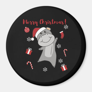 Hippo Merry Christmas Winter Animals Hippos Magnet