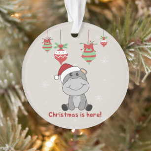 Hippo Merry Christmas Winter Animals Hippos Orname Ornament